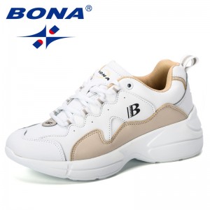 BONA 2019 New Fashion Style Platform Sneakers Ladies Brand Chunky Causal Shoes Woman Leather Leisure Shoes Chaussure Femme Comfy