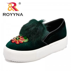ROYYNA New Fashion Style Women Sneakers Shoes String Bead Flock Female Casual Shoes Plush Platform Lady Flats Fast Free Shipping