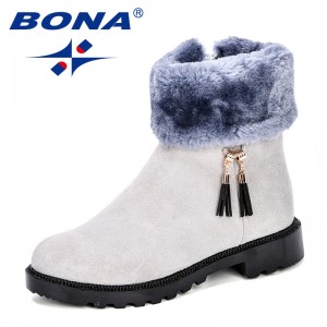 BONA New Fashion Style Girls Winter Boots Children Shoes Kids Snow Boots Side Zipper Soft Leather Plush Warm Comfortable Light