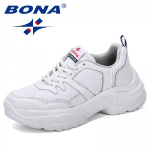 BONA 2019 New Style Women Sneakers Casual Flat Shoes Female Lace Up Vulcanized Shoe comfortable Mesh Spring Autumn Footwear Lady