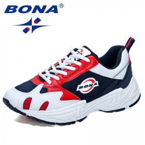 BONA 2021 New Designers Action Leatherf Mesh Running Shoes Men Outdoor Sport  Sneakers Light Casual Anti-skid Man Walking Shoes