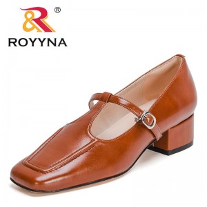 ROYYNA 2021 New Designers Popular Pumps Women Chunky Block High Heel Square Toe Casual Office Slip-on Concise Dress Shoes Ladies