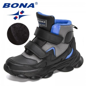 BONA 2022 New Designers High Top Winter Hiking Shoes Children Warm Sports Shoes Boys Non-slip Outdoor Plush Ankle Boots Girls