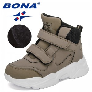 BONA 2022 New Designers Classics Hiking Shoes Kids Plush Sneakers Boys Girls Ankle Shoes Children Winter Boots Breathable Child
