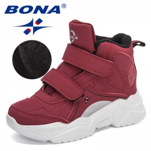 BONA 2022 New Designers Hiking Boots Kids Outdoor Sneakers Boys Girls Ankle Trekking Shoes Children Winter Plush High Top Shoes