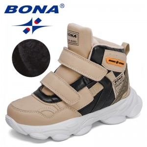 BONA 2022 New Designers Trendy Boots Winter Snow Boots Children Sport Hiking Shoes Boys Girls High Top Sneakers Plush Footwear
