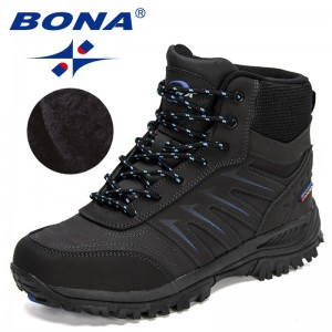 BONA 2022 New Designers Action Leather Brand Winter Boots Plush Warm Snow Ankle Boots Men Non-Slip Sneakers Man Hiking Boots