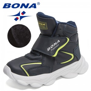 BONA 2022 New Designers Snow Warm Boots Children Winter Shoes Boys Sneaker Hiking Shoes Girls High Top Plush Snow Shoes Child