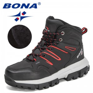 BONA 2022 New Designers Action Leather Brand Winter Warm Snow Boots Men Plush High Quality Hiking Boots Man Outdoor Footwear