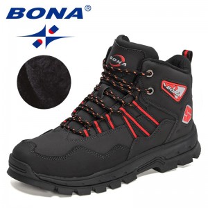 BONA 2022 New Designers Action Leather Plush Hiking Boots High Top Walking Shoes Men Work Mountain Sport Ankle Boots Mansculino