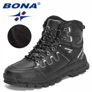 BONA 2022 New Designers Action Leather Hiking Shoes Men Winter Trekking Ankle Boots Man Top Quality Fashion Plush Boots Male