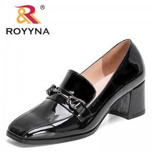 ROYYNA 2021 New Designers Patent Leather Single Shoes Women European Style High Heels Metal Buckle Shoes Woman Office Footwear