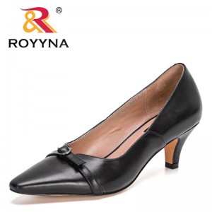 ROYYNA 2021 New Designers Genuine Leather Pointed Toe Medium Heels Pumps Women For Working Shoes Boat Shoes Ladies Wedding Shoes