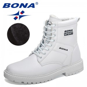 BONA 2022 New Designers Action Leather High Top Shoes Men Chunky Heels Ankle Boots Man Anti-Slip Plush Footwear Short Booties