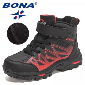 BONA 2021 New Designers Plush Hiking Shoes Children High Top Casual Sneakers Boys Non-slip Trekking Climbing Boots Girls Comfort
