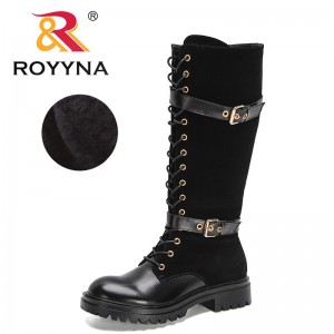 ROYYNA 2022 New Designers Flock Knee Boots Women Thick Heels Motorcycle Warm Boots Woman Long Shoes Short Plush Boots Feminimo