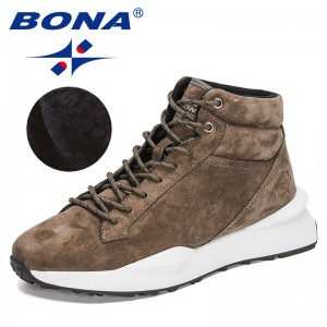BONA 2021 New Designers Suede Boots Thick Sole Non-slip Ankle Boots Men Fashion Street Shoes Man High Top Plush Winter Footwear