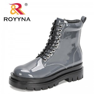 ROYYNA 2022 New Designers Patent Leather Ankle Boots Woman Winter High Heels High Top Platform Boots Ladies Lace Up Footwear