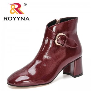 ROYYNA 2022 New Designers Luxury Brand Patent Leather High Quality Winter Boots Women Ankle Boots Fashion Buckle High Top Shoes