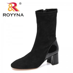 ROYYNA 2022 New Designers Luxury Brand Women Block High Heels Mid-Calf Boots Winter Female Round Toe Chelsea Boots Fashion Shoes