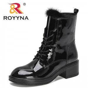 ROYYNA 2022 New Designers Ankle Boots Women Patent Leather Fashion Warm Motorcycle Non-slip Winter Boot Female Platform Footwear