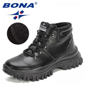 BONA 2022 New Designers Action Leather Top Quality High Top Boots Men Plush Lace Up Ankle Botas Man Motorcycle Boots Mansculino