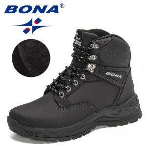 BONA 2022 New Designers Action Leather Mountain Desert Climbing Shoes Men Ankle Hiking Boots Plush Trekking Footwear Mansculino