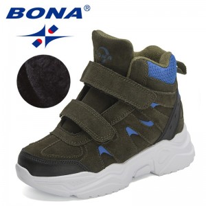 BONA 2022 New Designers High Top Snow Boots Warm Plush Lining Walking Shoes Child Comfortable Anti-Slip Hiking Shoes Children