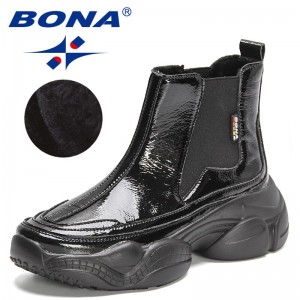 BONA 2022 New Designers Short Plush Ankle Boots Women Casual Solid Boots Platform Chunky Heels Shoes Ladies Slip On Warm Boots