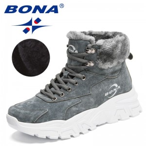BONA 2022 New Designers Suede Classics Korean Version Plus Velvet Warm Snow Boots Female Short Boots Wedge Sools Winter Footwear