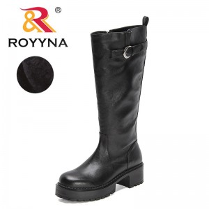 ROYYNA 2022 New Designers Knee High Boots Full Riding Boots Women Thick High Heels Motorcycle Boots Woman Short Plush High Boots