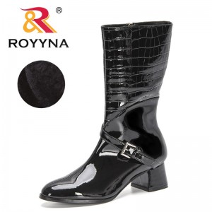 ROYYNA 2022 New Designers Knee High Boots Women Riding Boots Buckle Strap Luxury Brand Heeled Long Boots Ladies Short Plush Boot
