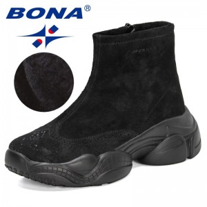 BONA 2022 New Designers Short Plush Winter Boots Women Platform High Top Shoes Ladies Snow Botas De Mujer Heels Ankle Boots Soft