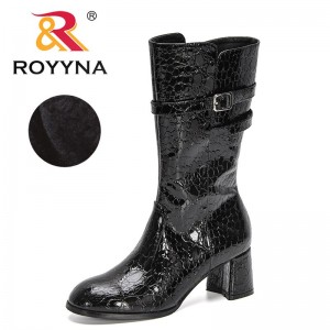 ROYYNA 2022 New Designers Long Knee Shoes Women High Heels Short Plush Winter Boots Ladies Fashion Patent Leather Footwear Comfy