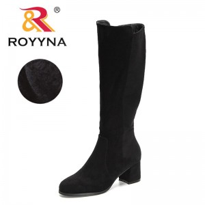ROYYNA 2022 New Designers Knee High Viscose Shoes Women Round Toe Faux Fur Boots Ladies Mid-Heel Retro Fashion Riding Boots Soft