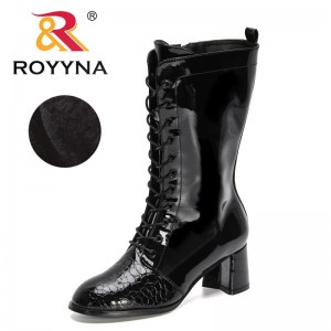 ROYYNA 2022 New Designers Mid-Calf Boots Women Patent Leather Round Toe Zippers Shoes Ladies Handmade Short Plush Boots Feminimo