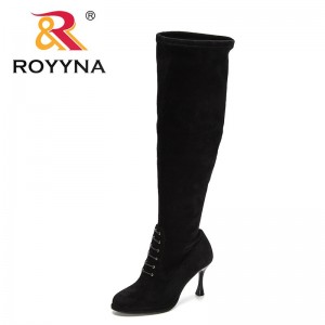 ROYYNA 2022 New Designers Flock Riding Boots Women Brand Luxury Tall Black Slip on Over Knee High Boots Ladies Quality Footwear