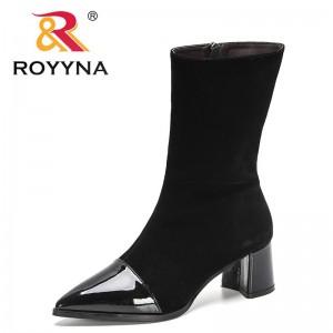 ROYYNA 2022 New Designers Ankle Boots Females Autumn Pointed Toe British Fashion Style Boots Women Flock Zippers High Heels Boot
