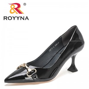 ROYYNA 2022 New Designers Brand Fashion Genuine Leather Shoes Women Pointed Toe Metal Decration Shallow Mouth High Heels Shoes
