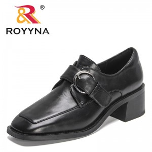 ROYYNA 2022 New Designers Classics Genuine Leather Single Shoes Women Black British Style Versatile Loafers Work Flats Feminimo