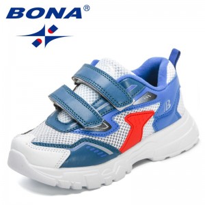 BONA 2022 New Designers Fashion Sports Shoes Children Running Sneakers Breathable Soft Bottom Kids Lace-up Jogging Shoes Child