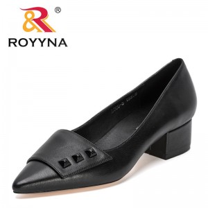 ROYYNA 2022 New Designers Classics Genuine Leather Shoes Women Black Solid Color Pointed Toe Office Dress Shoes Ladies Comfort