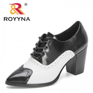 ROYYNA 2022 New Designers Classics Lace Up Shoes Women Autumn High Heels Pointed Toe Genuine Leather Casual Office Shoes Ladies