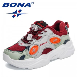 BONA 2022 New Designers Classics Running Shoes Boys Casual Walking Sneakers Girls Mesh Breathable Sport Shoes Children Footwear
