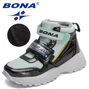 BONA 2022 New Designers Children High Top Snow Boots Girls Sport Shoes Boys Sneakers Child Fashion Plush Warm Winter Shoes Boots