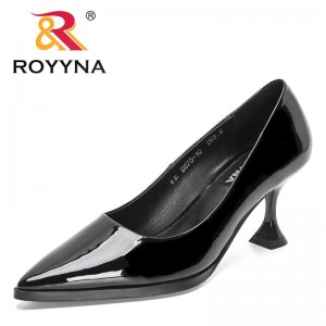 ROYYNA 2022 New Designers Comfortable Genuine Leather Black Wedding Shoes Women Thin High Heels Office Work Dress Shoes Ladies