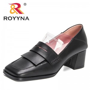 ROYYNA 2022 New Designers Black Platform Loafers For Women Chunky Shoes Fashion Square Toe High Heels Offoce Dress Ladies Comfy
