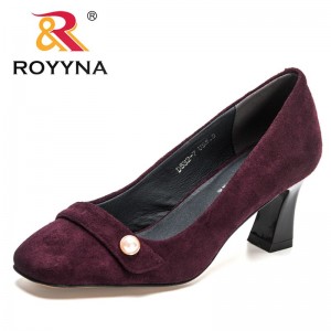 ROYYNA 2022 New Designers Classics OL Office Shoes Women Concise Shallow High Chunky Heels Pumps Ladies Flock Wedding Footwear
