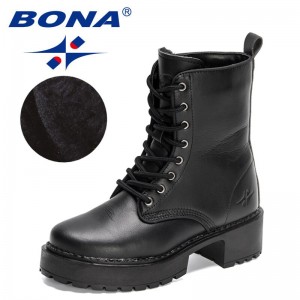 BONA 2023 New Designers Winter Platform Flats Short Boots Women Thick Heels Plush Ankle Booties Ladies Round Toe Warm Footwear