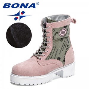 BONA 2023 New Designers Suede Winter Ankle Boots Women Casual Plush Snow Shoes Ladies Booties Korean Flat Heels Fashion Footwear